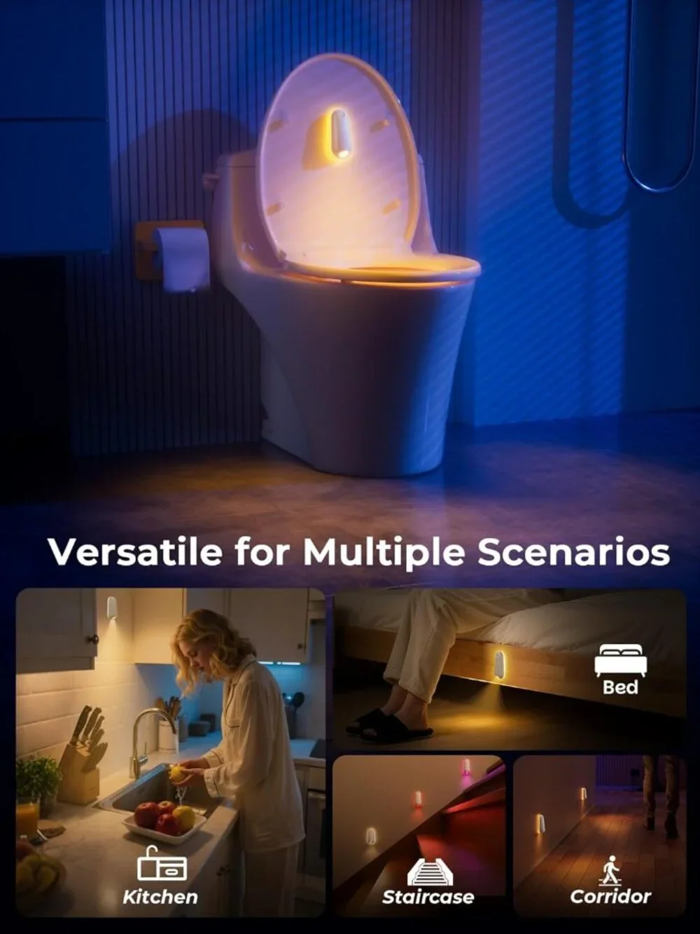 Toilet Night Light Motion Sensor, 8 Color Changing LED Wall Motion Sensor Light